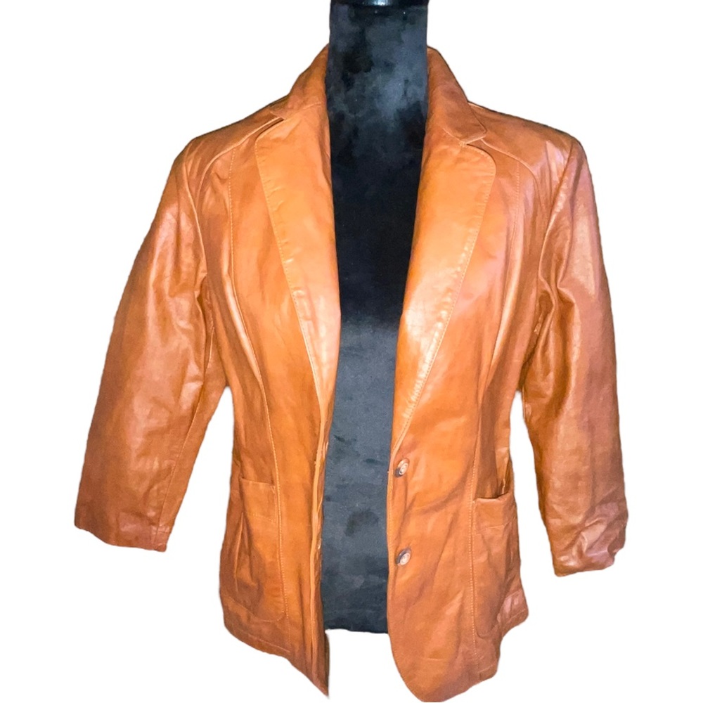 VINTAGE | 70s Wilson's Leather caramel single breasted blazer jacket - Picture 4 of 15